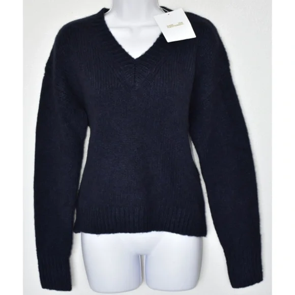 DIANE VON FURSTENBERG NWT CARMELLA V-NECK ALPACA/MERINO WOOL NAVY SWEATER.SIZE S - Picture 4 of 9